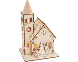 Houten Bouwset Kerk met Verlichting - Educatief Knutselpakket voor Modelbouw