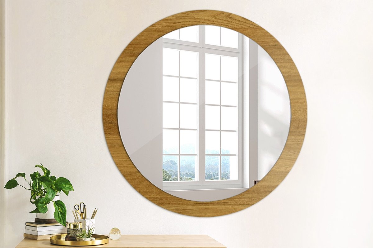 Coloray Bedrukte Spiegel - Rustiek eikenhout Bedrukte Spiegel - 90 cm - Bruin Bedrukte Spiegel - Bedrukte Spiegel - Spiegel Met Bedrukte Lijst - Spiegel Met Decoratie Bruin Rustiek eikenhout