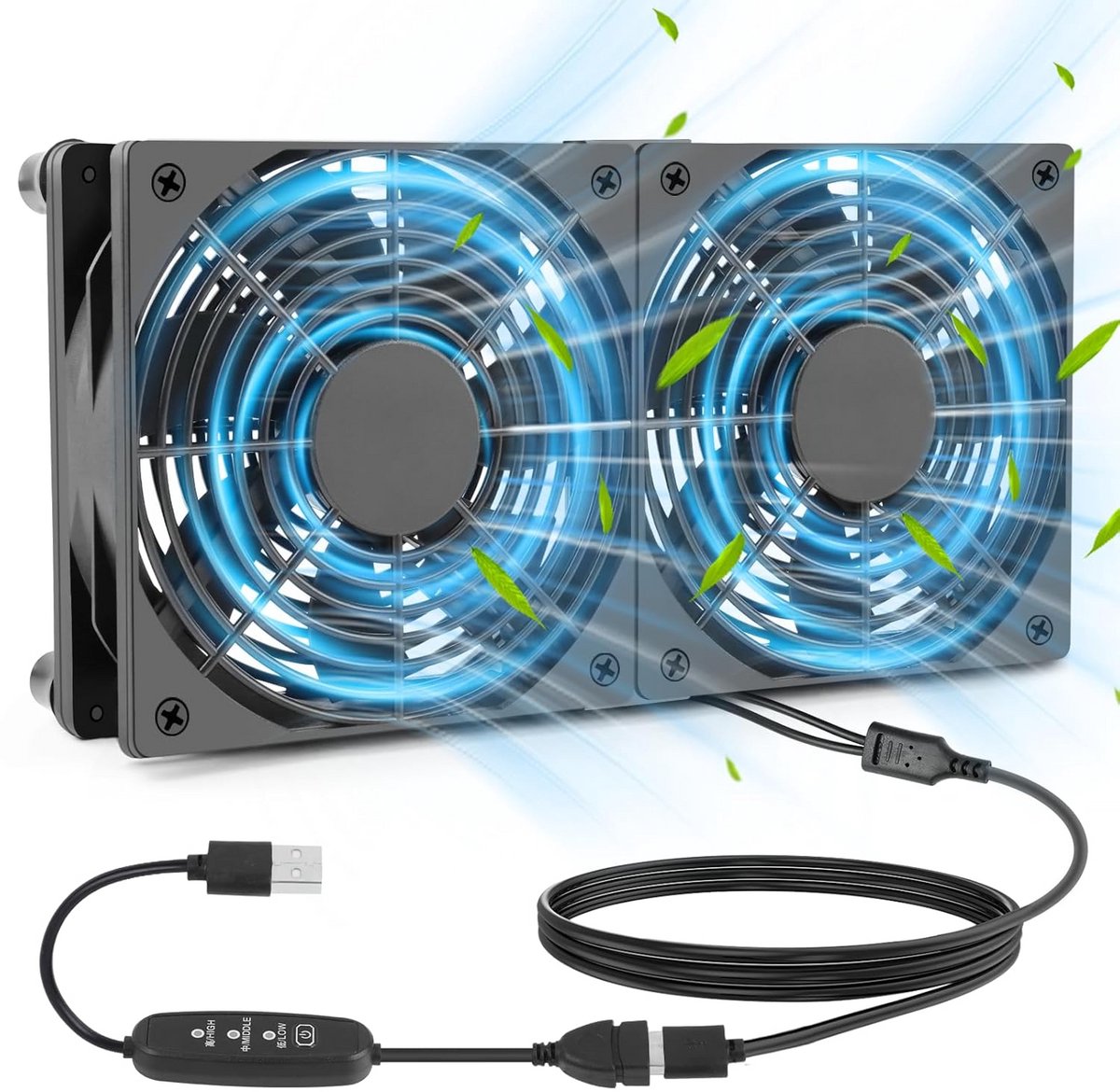 Krachtige USB Ventilator 120mm met 3 Snelheden voor PC en Laptop Koeling