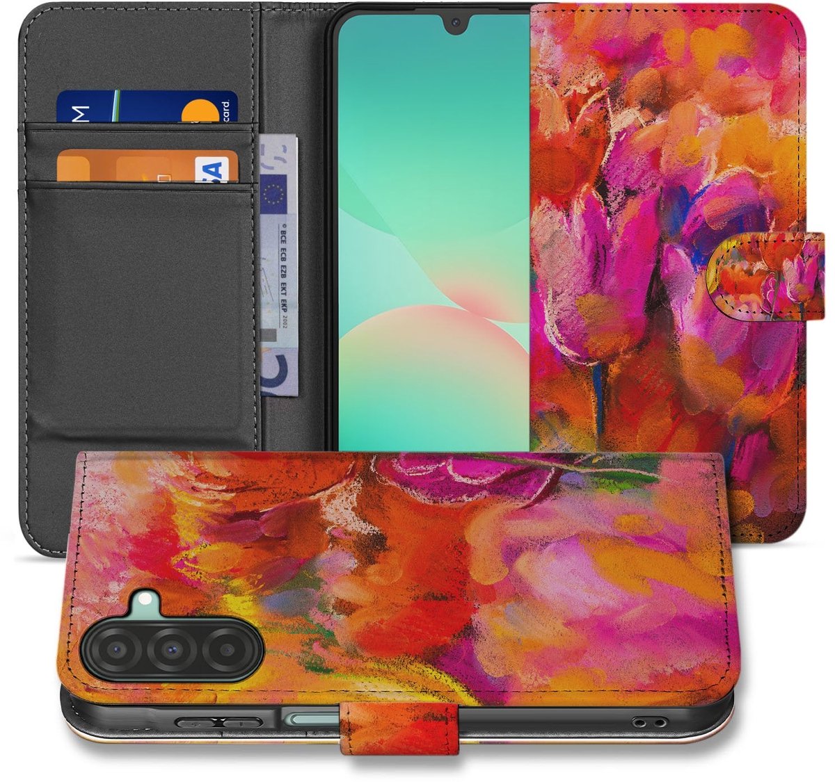 Samsung Galaxy A17 Bookcase Hoesje Tulips Met 3 Pasjes Kleurig