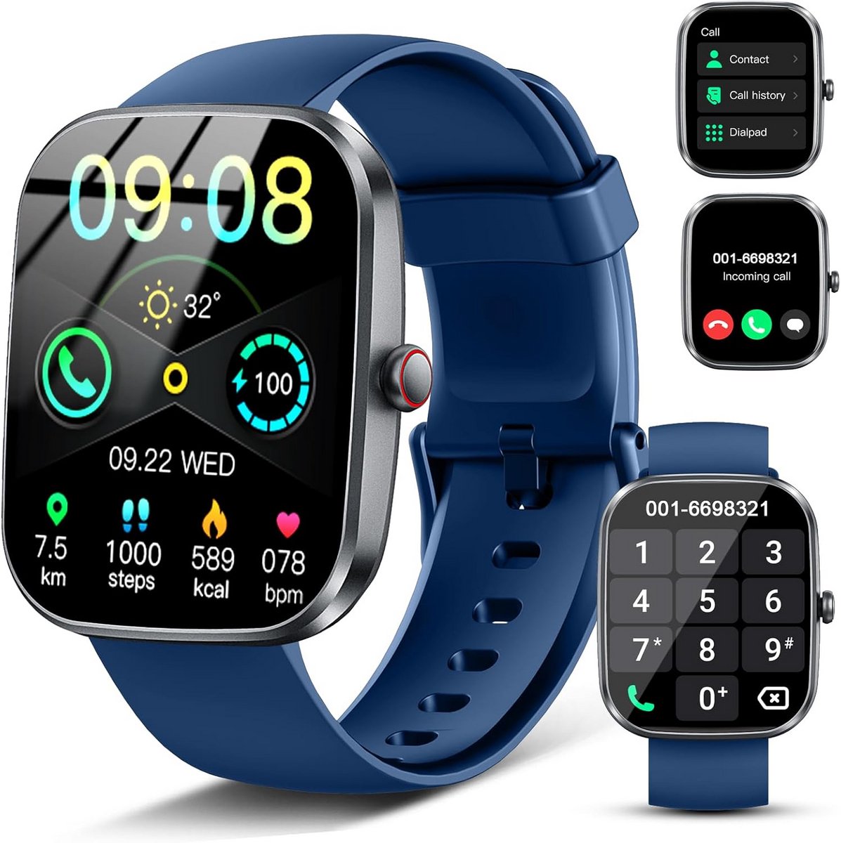 Smartwatch met Bluetooth Bellen, HD Scherm en IP68 Waterdichtheid voor Fitness