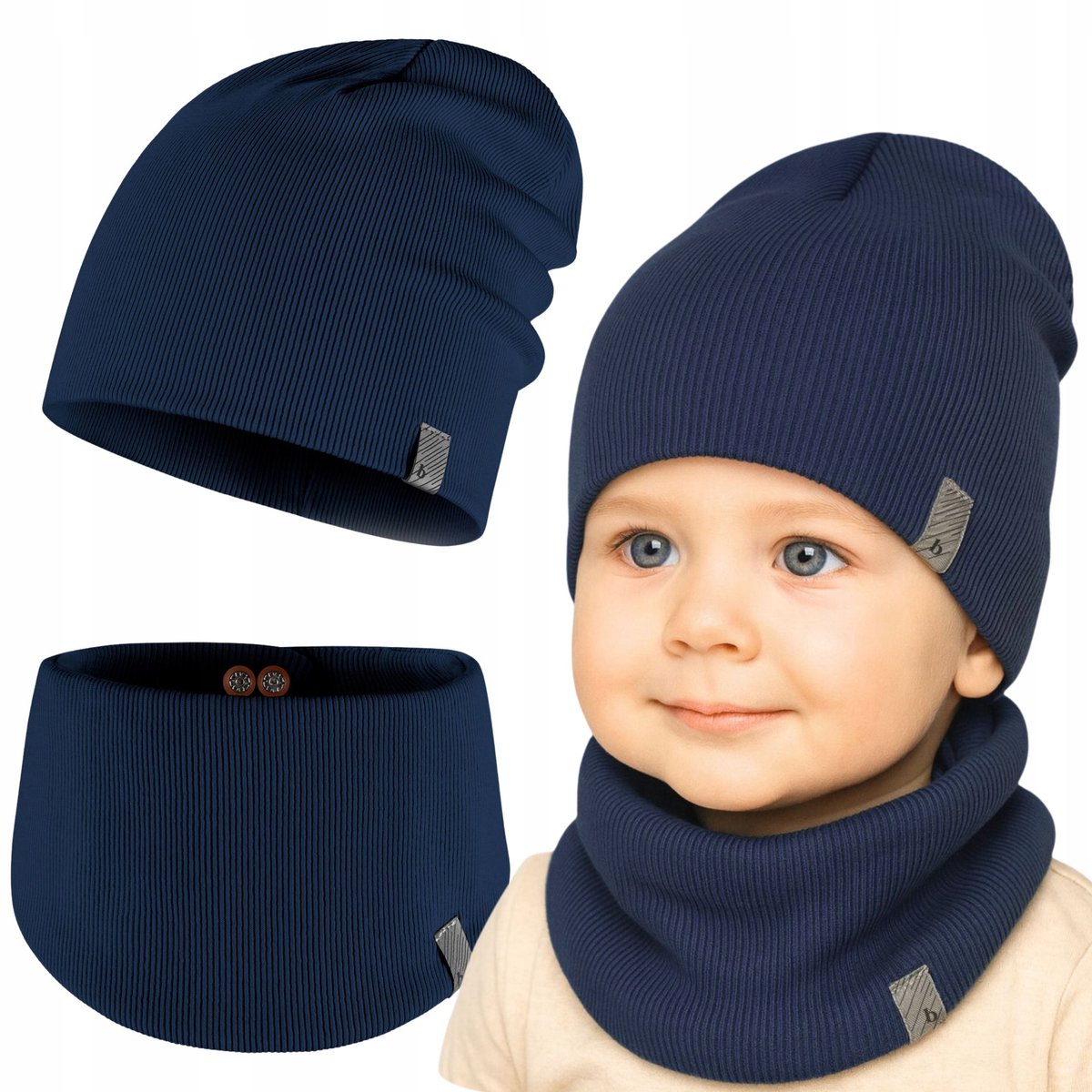 Babymuts en Sjaal Set - Katoen - Maat 46-50 cm - Marineblauw