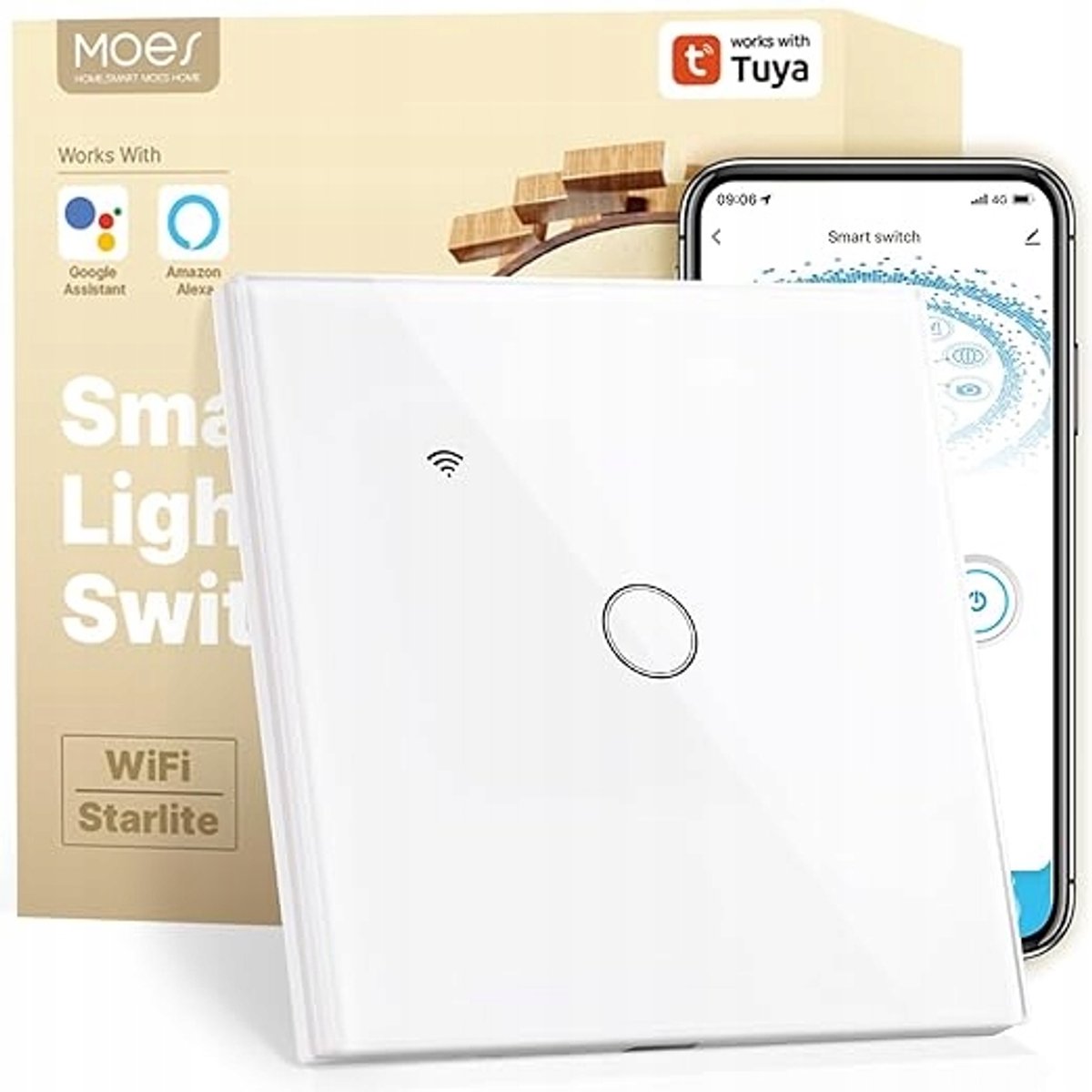 Slimme Touch Schakelaar 1-kanaals WiFi + RF433MHz Tuya Wit