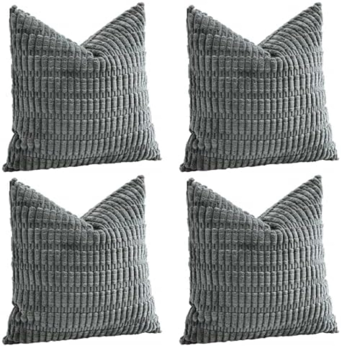 PromoHome Kussenhoezen 40×40 – set van 4 fluwelen kussenhoezen– hoesjes voor bank, slaapkamer, woonkamer of balkon – pluizig kleurverloop en gestreept design "Grijs"