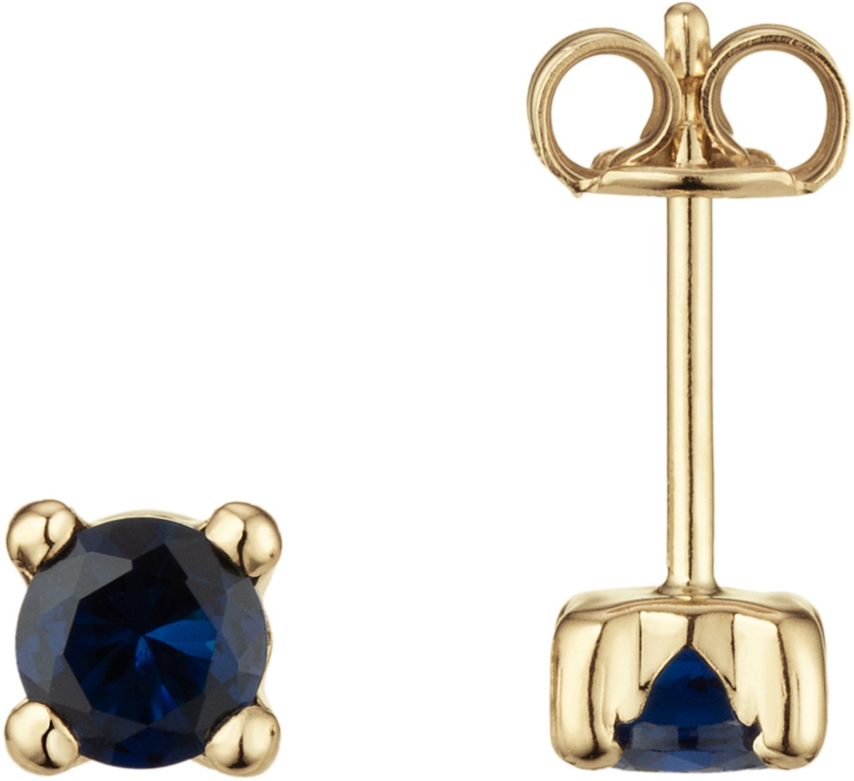 Glow 206.1645.00 Dames Oorbellen - Oorknopjes - Sieraad - 14 Karaat Goud - Saffier - 4 mm lang