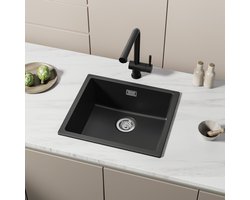 CECIPA max Spoelbak Keuken Zwart 50x44cm - Graniet Spoelbakken Keuken - Graniet spoelbak - Enkele spoelbak - Spoelbakken met Afdruip - Spoelbakken Aanrecht voor onderkasten vanaf 60 cm breed