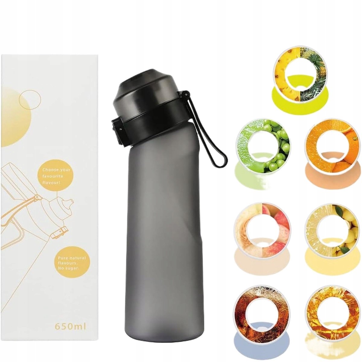 Markless waterfles 650 ml met 7 smaakpods - gezonde hydratatie