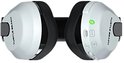 Bovenprofiel van een witte Turtle Beach headset met zwarte hoofdband en oorkussens.