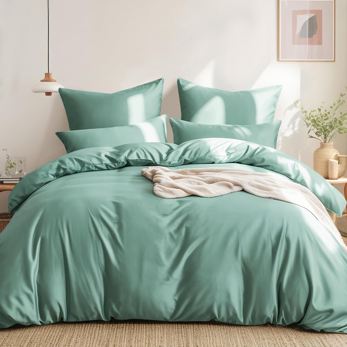 Unyqoos Comfortabele katoenen beddengoedset 200 x 220 cm met ritssluiting in saliegroen grijs-groen