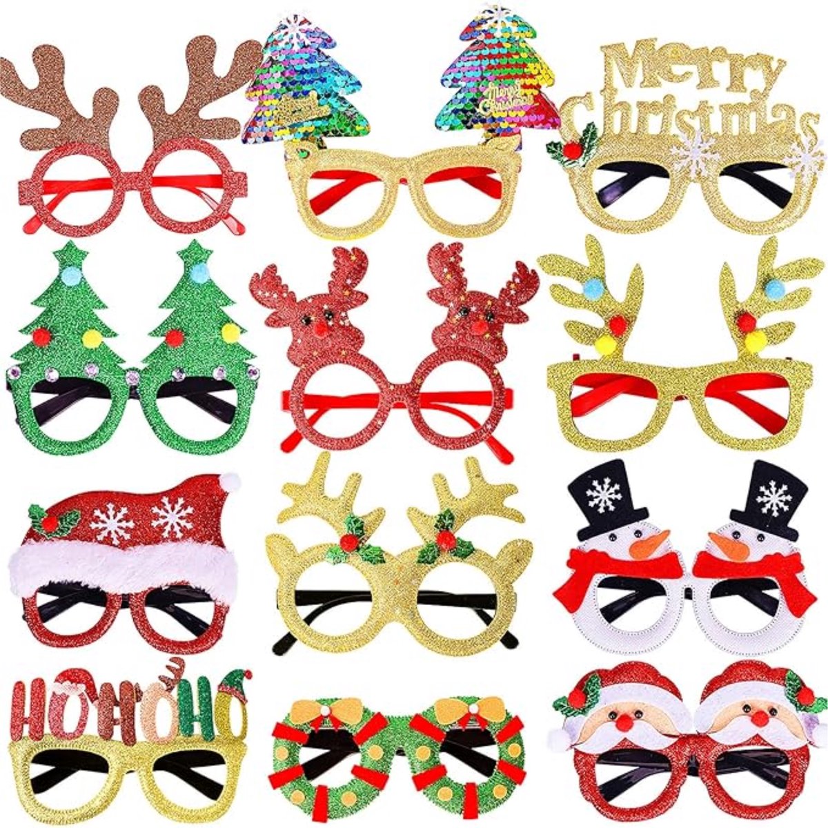 FLOOQ Kerst Brillen set 12 stuks - Kerstdecoratie voor binnen - Kerstboomversiering