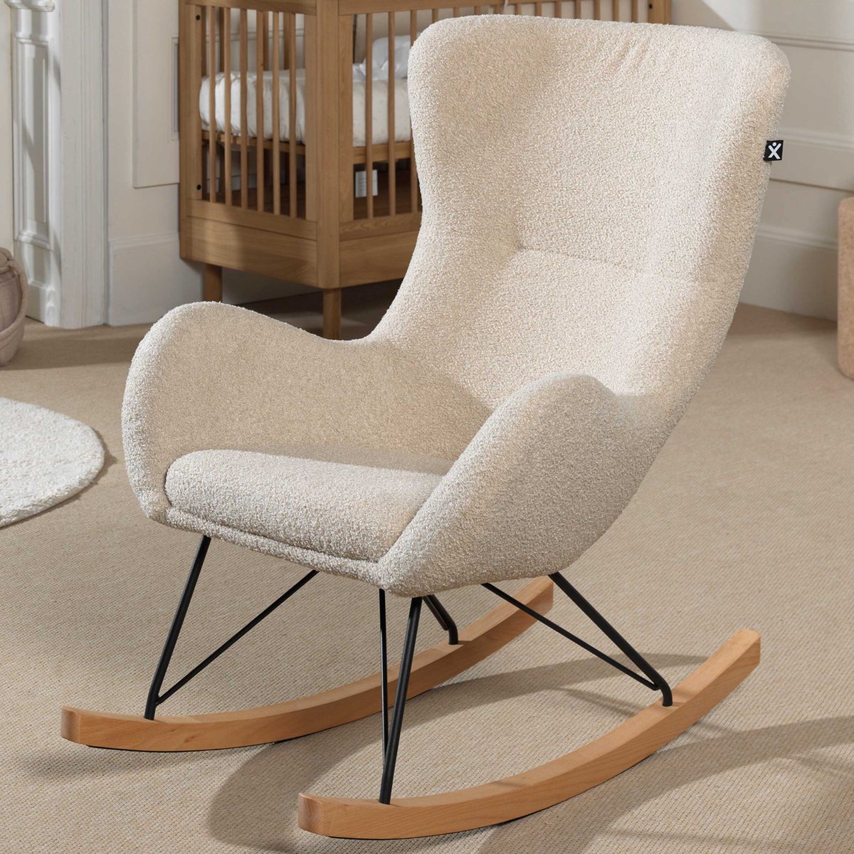 Schommelstoel Rocky - 96x75x101cm - Beige Boucléstof
