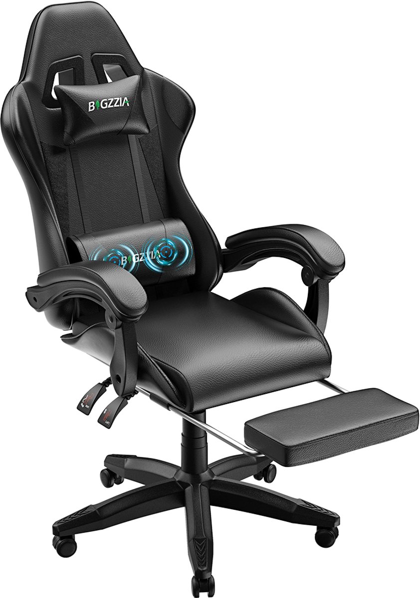 BIGZZIA Gamingstoel met Massagefunctie - Ergonomisch Zwart - afbeelding 2