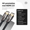 HDMI 2.0 kabel met 18 Gbps en 4K 60Hz. Vergulde connectoren en zwarte gevlochten mantel.