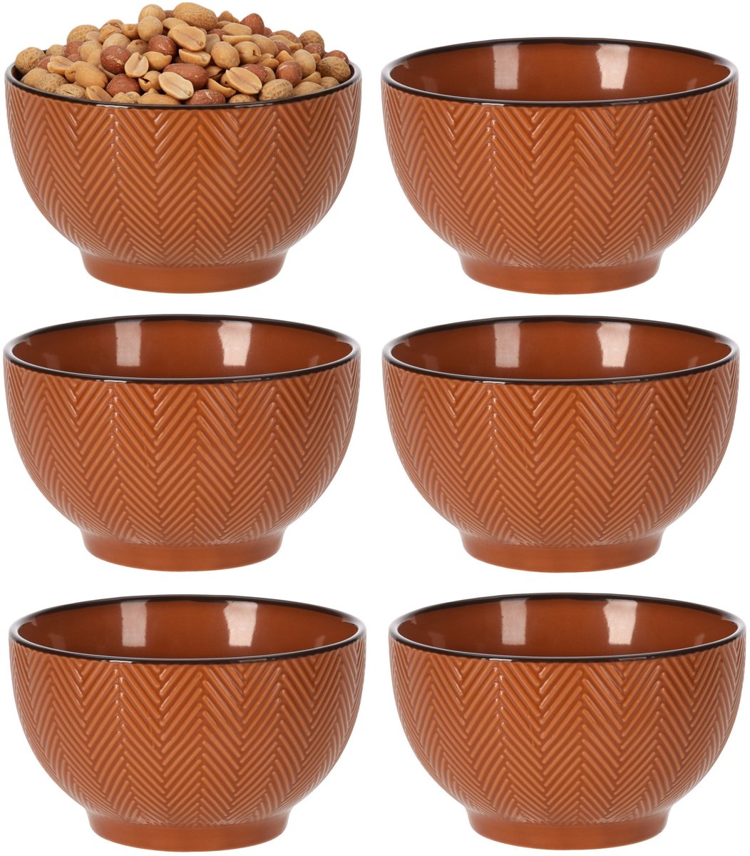 Siaki Serveer/chips schaaltje Fishbone - 6x - terra - 14 x 8 cm - keramiek - kommetjes - 680 ml