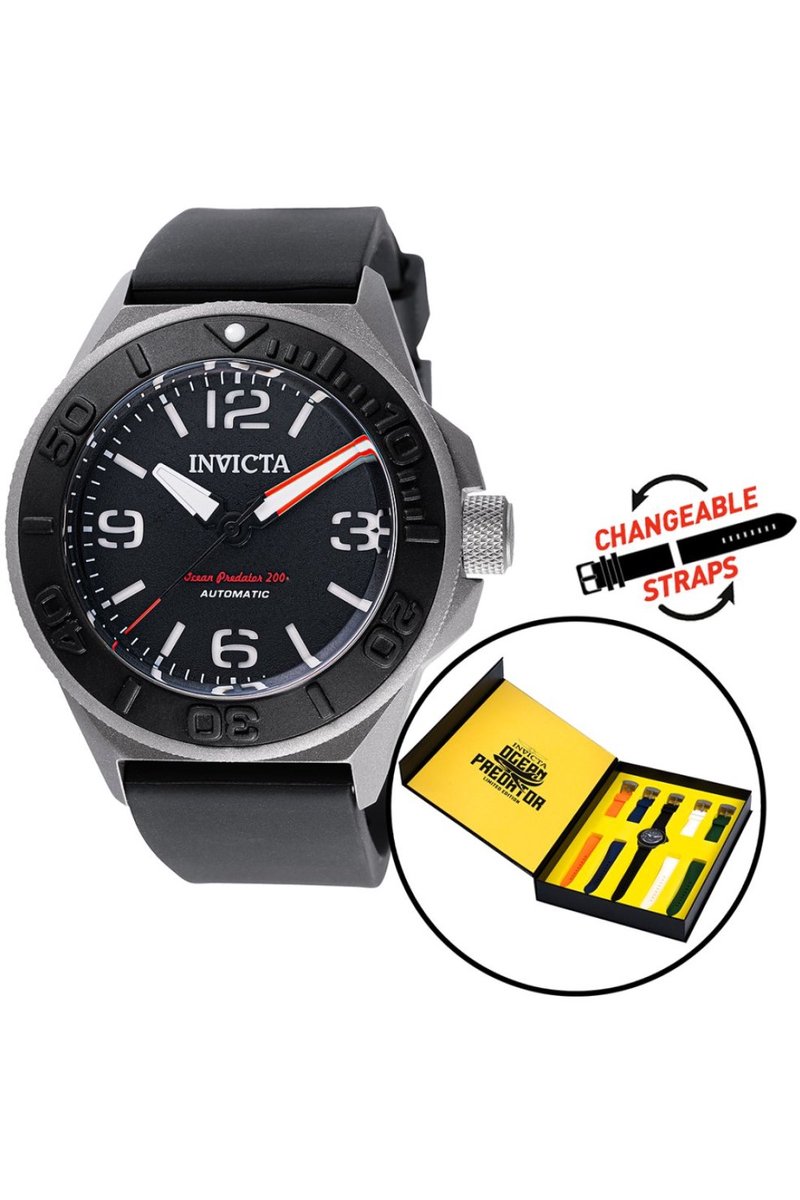 Invicta Ocean Predator 48354 Heren Horloge - Waterdicht - Analoog - Automatisch Uurwerk - Titanium met zwarte Wijzerplaat - 43mm