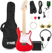 Kinder gitaar - MAX GigKit Junior 1/4 - Elektrische gitaar kind - Compleet met accessoires - Rood