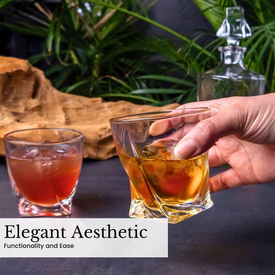Intirilife 2x whiskyglas in CRYSTAL CLEAR 'TWISTED' - ouderwets whisky kristallen glas