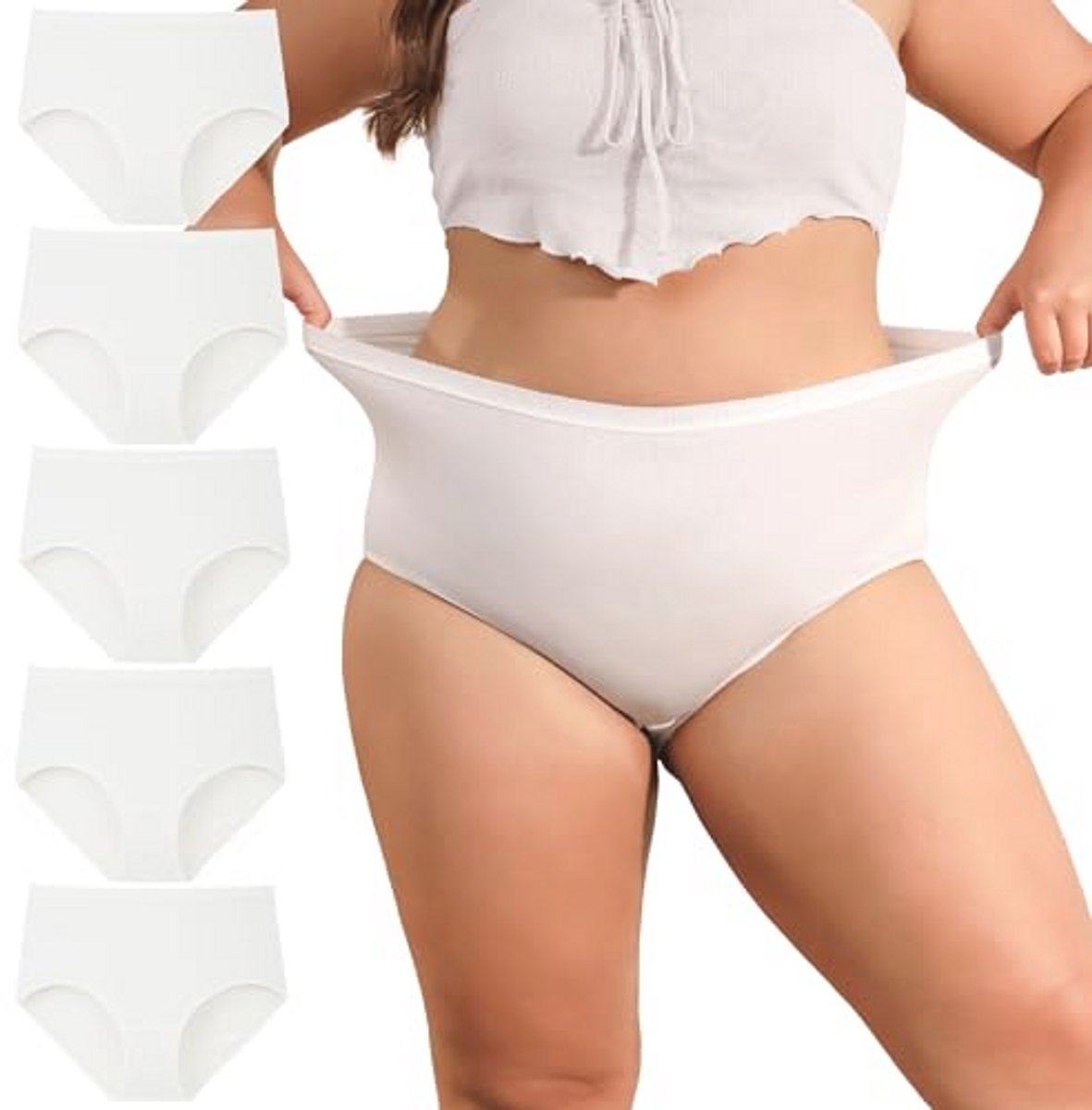 Plus Size Damesondergoed Katoenen Slips met Hoge Taille - 5-Pack