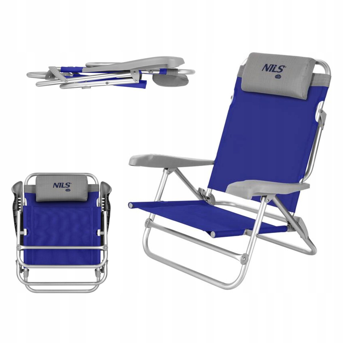 Nils Camp NC3502 Blauw Kampeerstoel/Ligstoel met Stelvbare Rugleuning