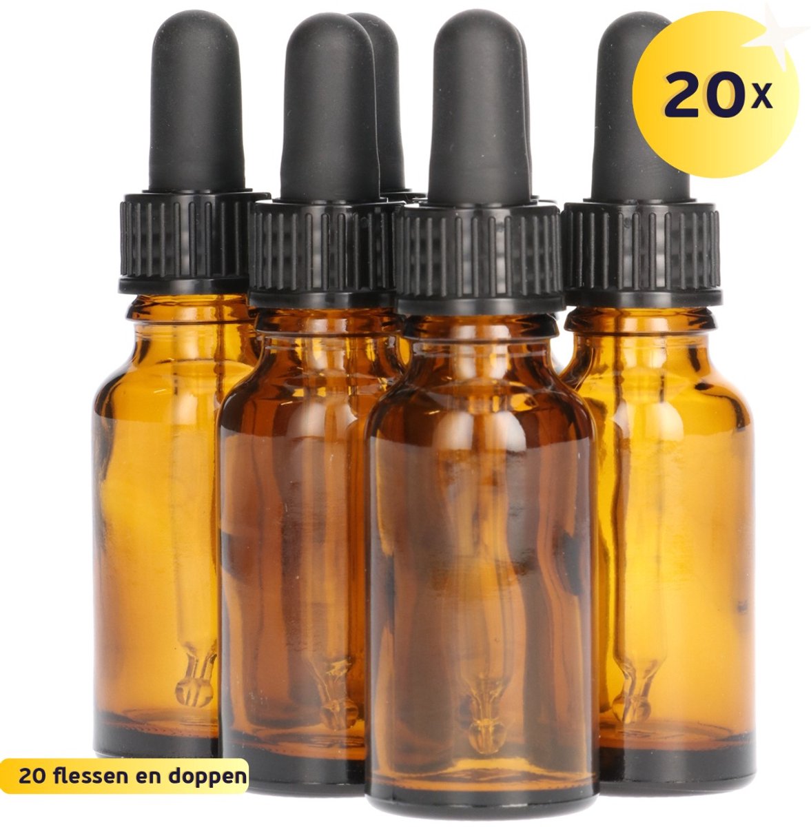 20x Druppelflesje met Druppelaar 20 ml - Bruin - Pipetflesje, Lege Druppelfles Pipet, Glaz