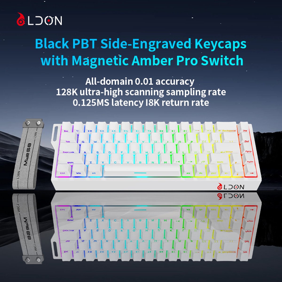 Mide68 - 65% Bedraad Gaming Toetsenbord - RGB Verlicht toetsenbord - Hall Effect Rapid Trigger Mechanisch Toetsenborden - Hot Swap - 8K Hz - 0.01mmRT - 0.125ms - Zij Bedrukte toetsen - 68 Keys -Beste prijs-kwaliteitverhouding - Elegant wit thumbnail 6