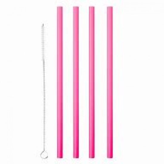 BOXOB 2st Siliconen Rietjesreiniger Borstel, 24cm Extra Lange Herbruikbare Borstel voor Stanley Metaal Glasrietjes Buigbaar Reinigingshulpmiddel voor Doppen Spleten Pijpen Slangen (Roze