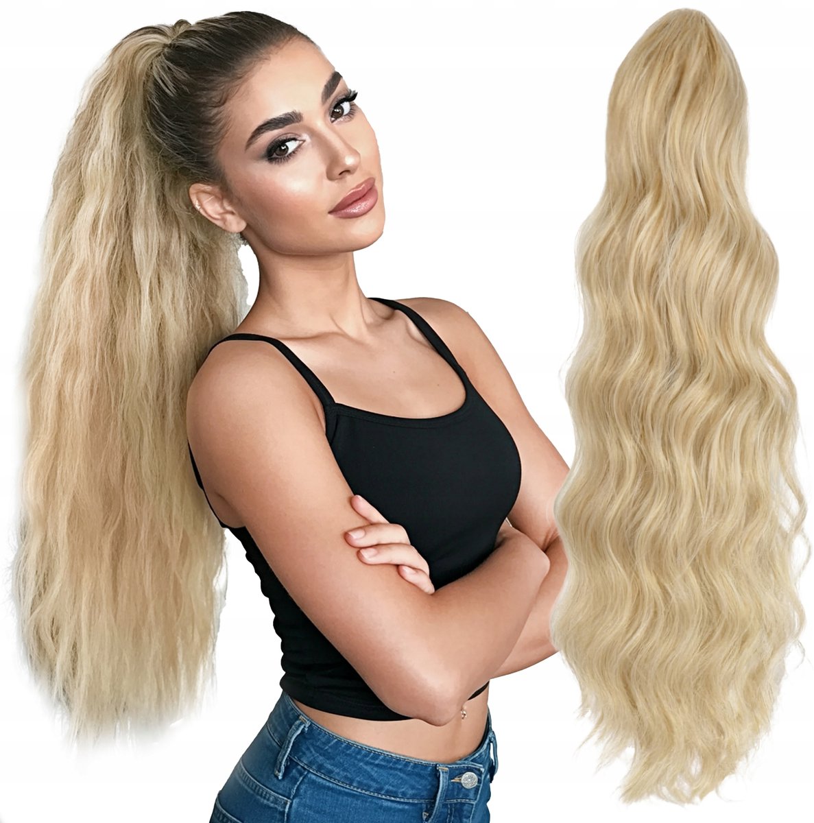 Gedoseerd Blond Golvend Paardenstaart Haarstuk 200g 60cm Synthetisch