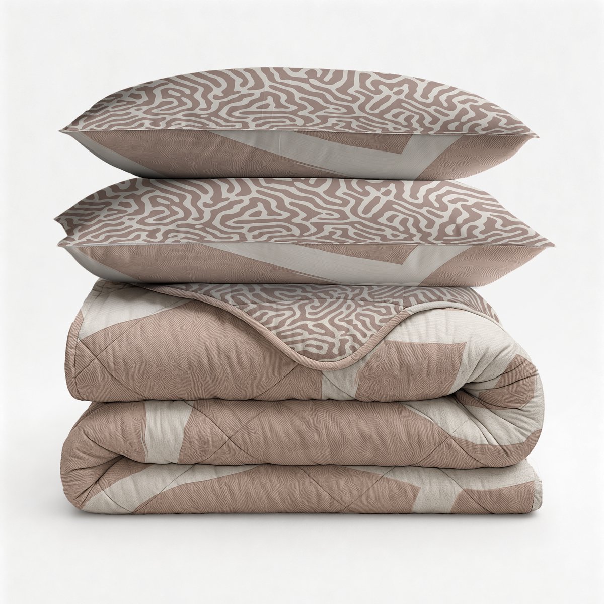 Sleeptime 2 in 1 Dekbed zonder Overtrek Shapes - Dekbed - 240 x 200 cm + 2 x kussenslopen 60x70 - Zand