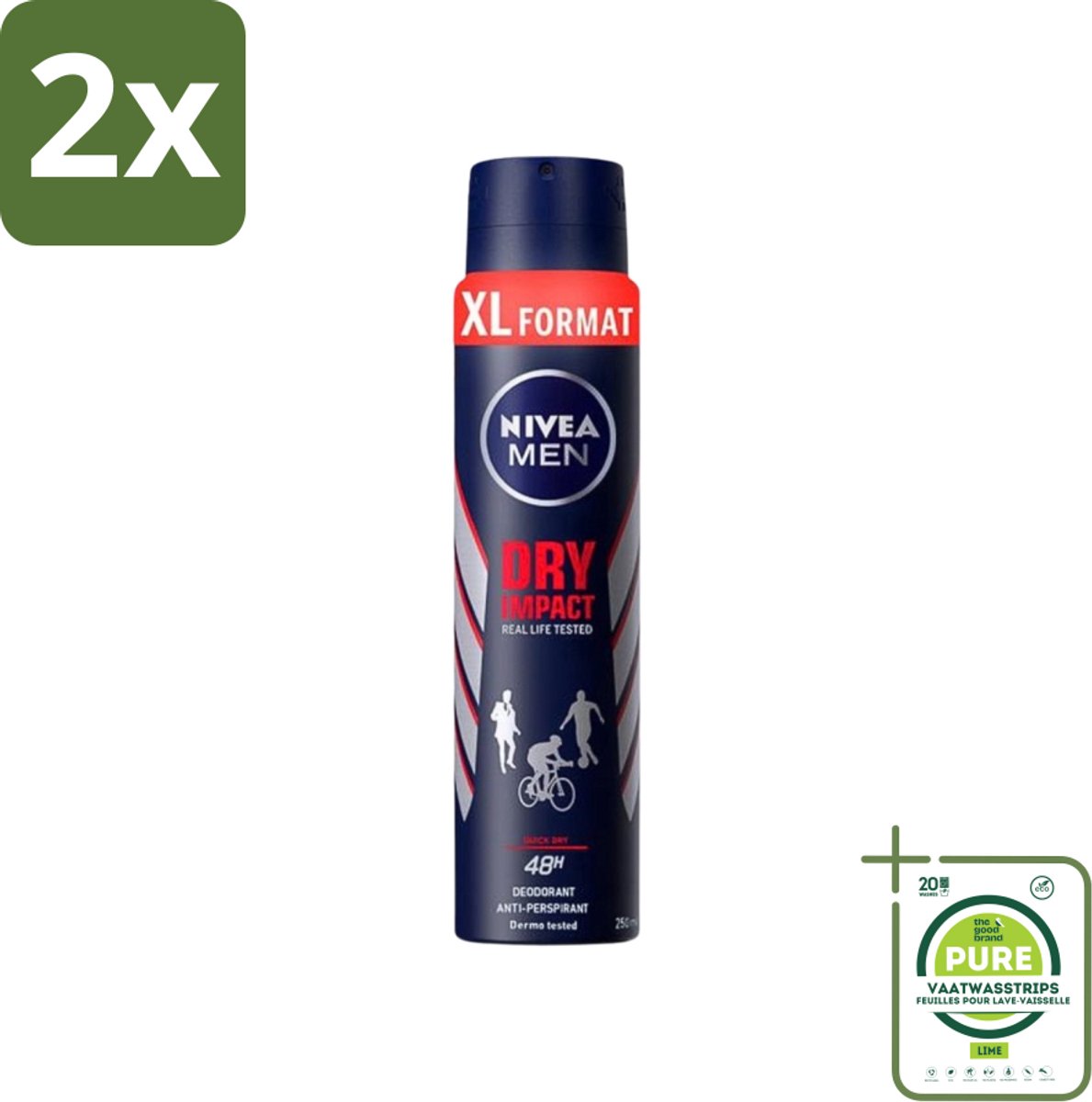 Nivea - Deospray - Men - Dry Impact - 48 Uur Lang Werkend - 250 ml - Voordeelverpakking - 2 stuks - 48 uur deodorant - Anti-transpirant