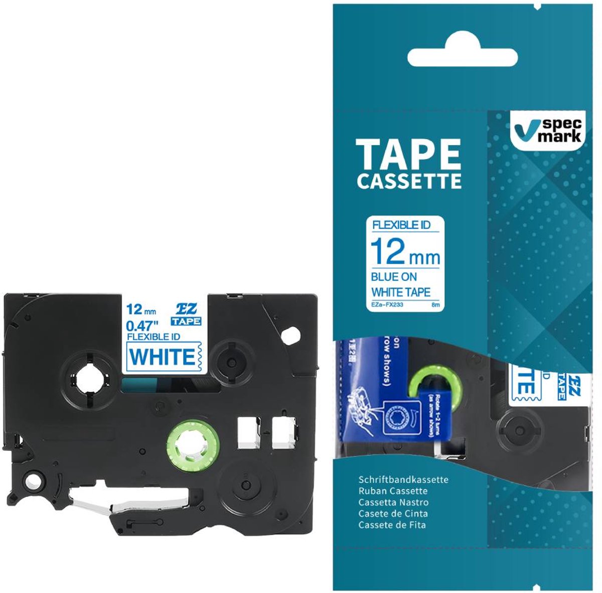 Specmark TZe-FX233 Flexibele Gelamineerde Tape 12mm Wit