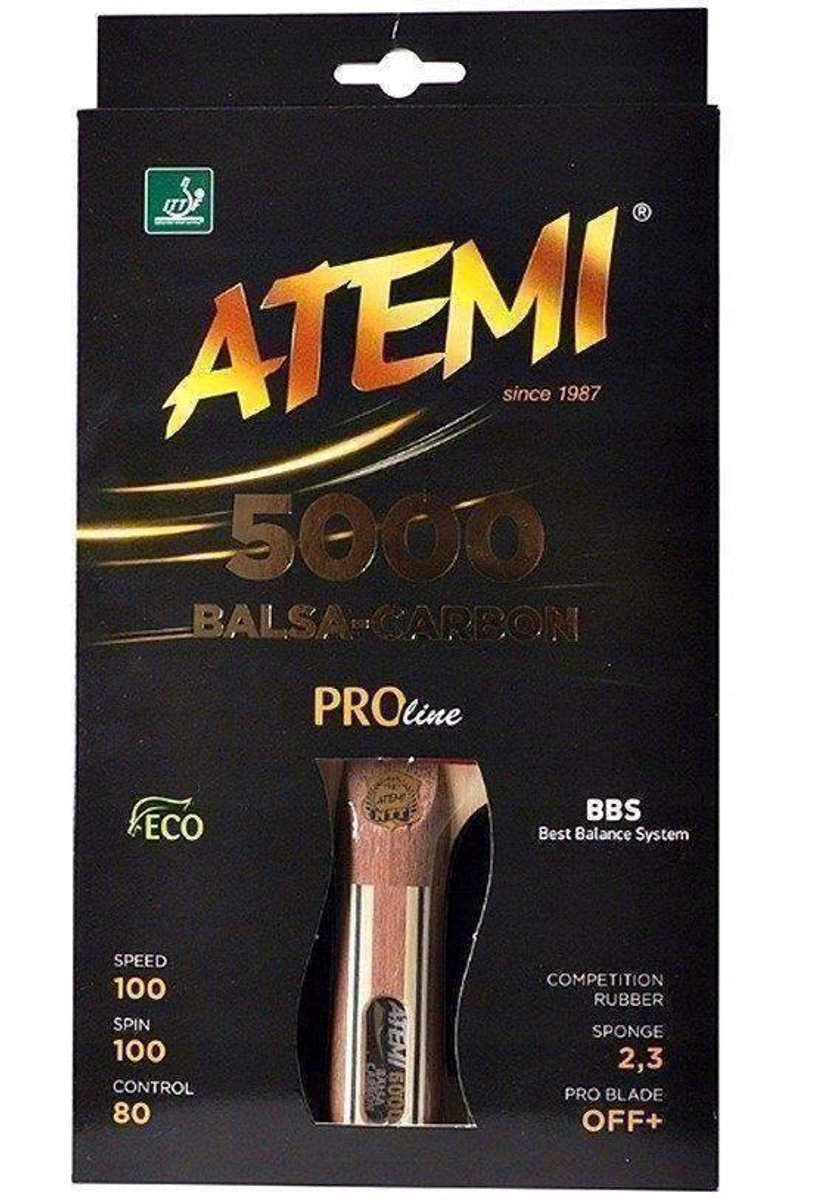 Atemi 5000 Tafeltennisbatje - Carbon, ITTF Goedgekeurd