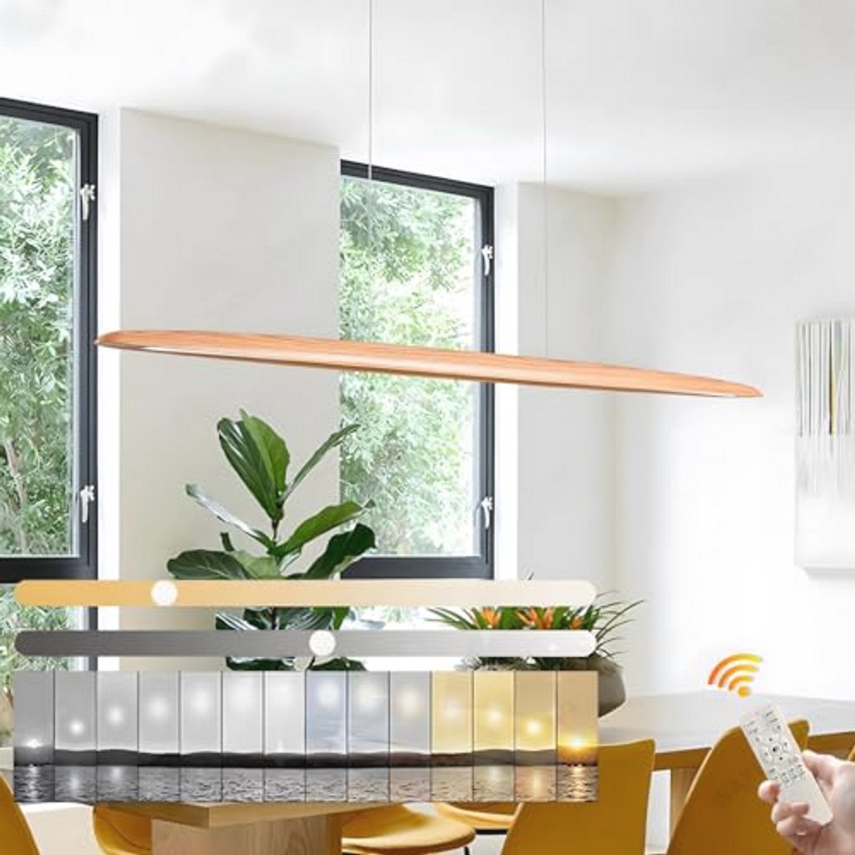 Dimbare LED Houten Hanglamp voor Eettafel - Modern en Hoogte Verstelbaar