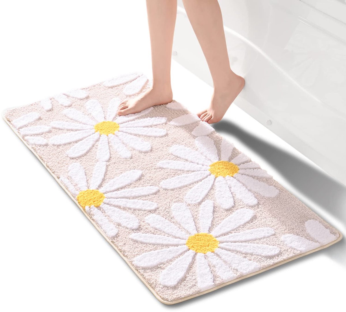 Badkamermat met madeliefjesmotief - antislip en wasbaar - badkamermat (40*60mm)