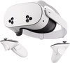 Witte Meta Quest 3S VR-bril met twee witte controllers.