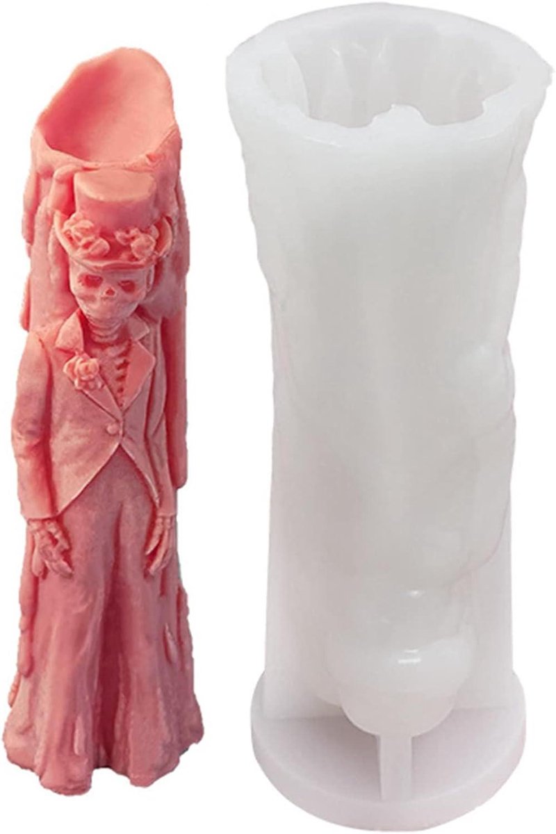 Allecta - Siliconen schimmel voor 3D doodshoofd kaars - Halloween decoratie silicone vorm voor fondant, zeep en chocolade - Ghostbruidegom-2