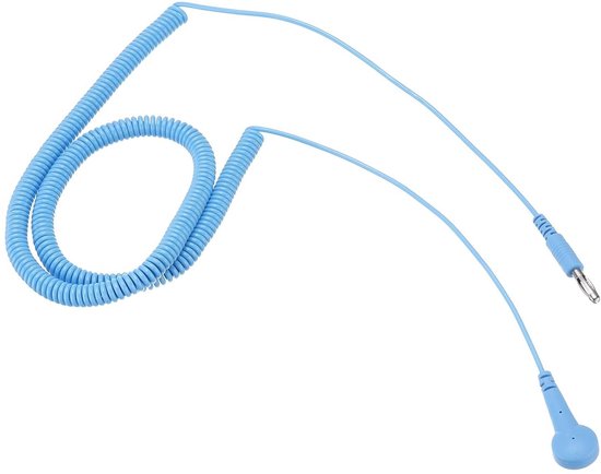 QUARKZMAN ESD Aardingskabel – 600 Cm Lang, Koperen Kern Met PU-coating, Blauw – Met Lantaarntip En Dubbele Gesp – Voor Het Veilig Afvoeren Van Statische Elektriciteit Bij Elektronica En Geleiders