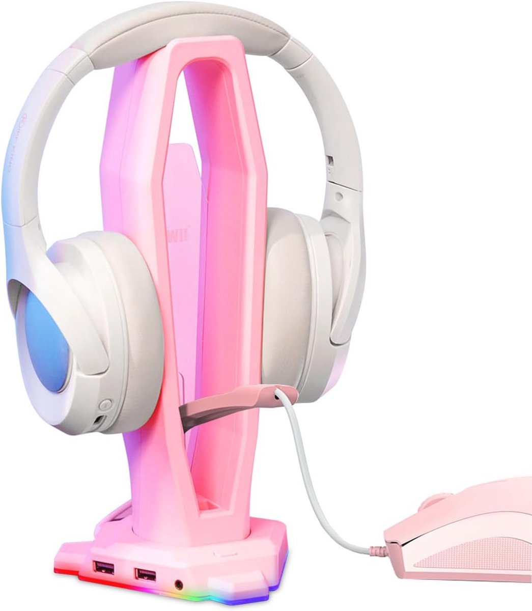 4-in-1 Hoofdtelefoonstandaard met RGB-verlichting en USB-poorten - Gamingaccessoires voor Desktop