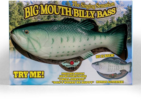 Big Mouth Billy Bass - De Zingende en Dansende Vis - ca 28 cm (Don't worry be happy en I'll survive)