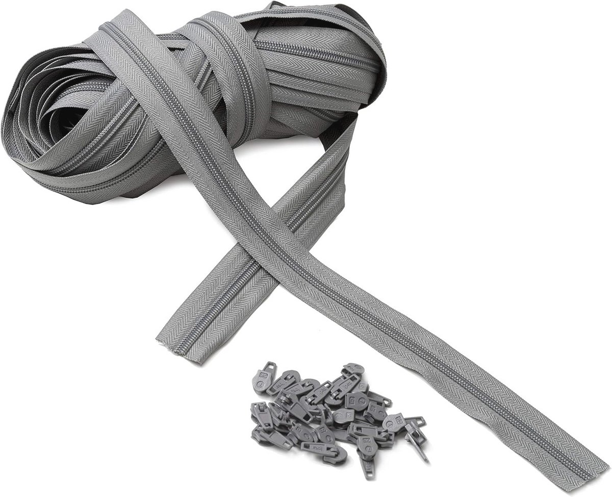 Ritssluiting Maat 5# - Doorlopende Ketting van Nylon - 10 Meter Met 25 Schuivers - Op Maat Snijden en Naaien - Verkrijgbaar in 3 Kleuren
