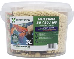 Famiflora Multimix Colstipo 3 L 80/80/105 (ca. 265 gr) - Vijvervisvoer mix - Drijvend - Spirulina - Gezonde groei & kleur - Drijvend vijvervoer - Mix van 3 formules: pond stock, sticks & colour