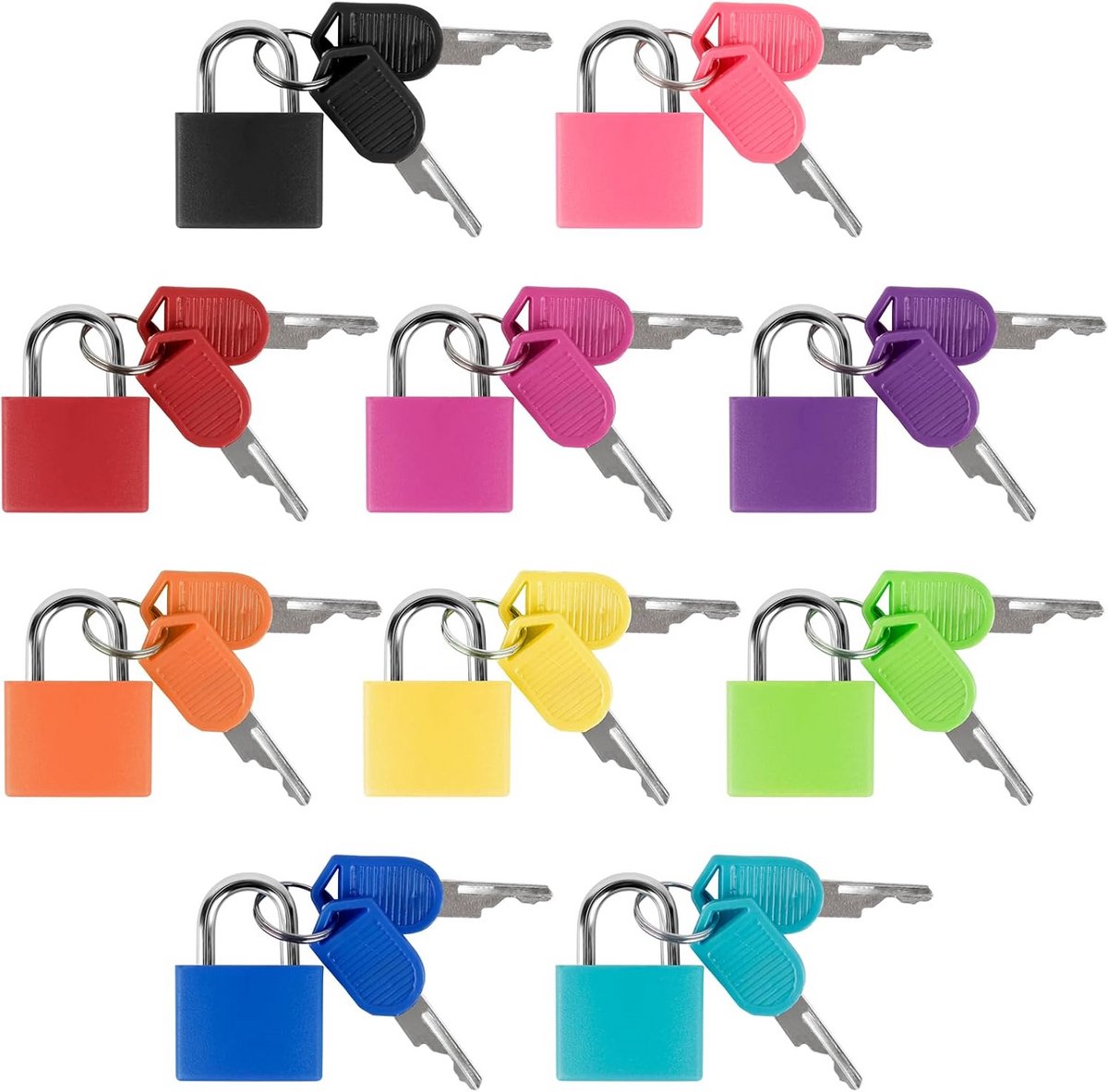 Kleine kleurrijke bagagesloten - Set van 8 mini-hangsloten met sleutel voor optimale veiligheid