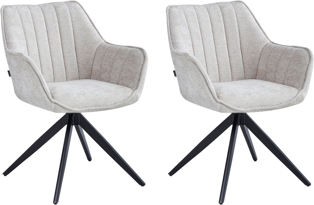 Colenis Yasmin Eetkamerstoel - Set van 2 - Beige - Chenille Stof - Gestoffeerde zitting - Metalen poten - 180° - Draaistoel