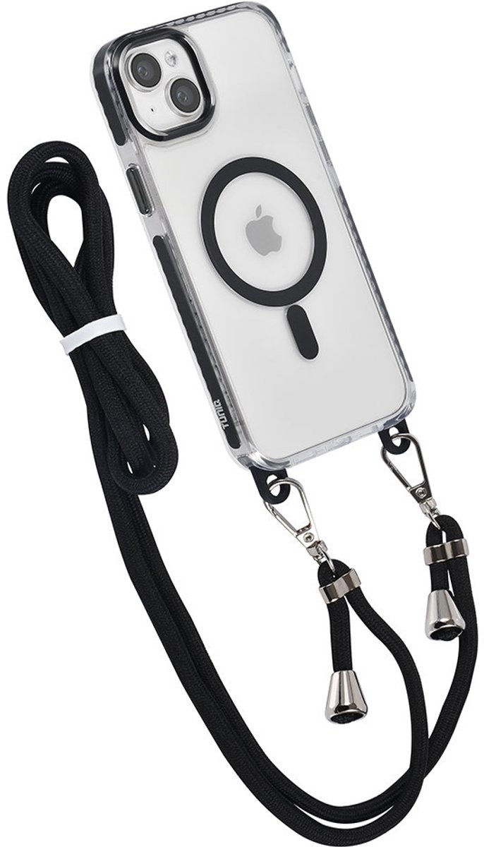TUNIQ telefoonhoesje voor Apple iPhone 15 Plus - MagSafe backcover met koord - Zwart