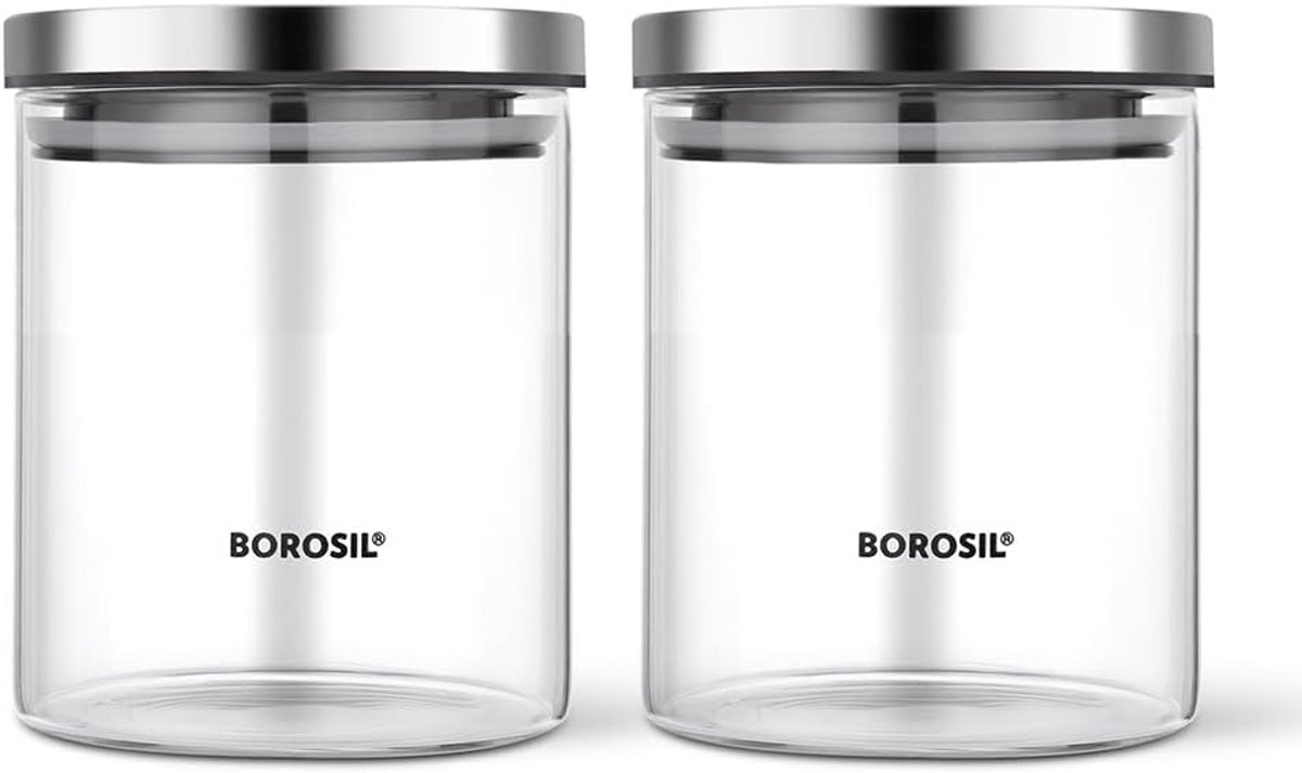 Set van 2 Glazen Voorraadpotten met Luchtdichte Deksel voor Keukenopslag 600 ml