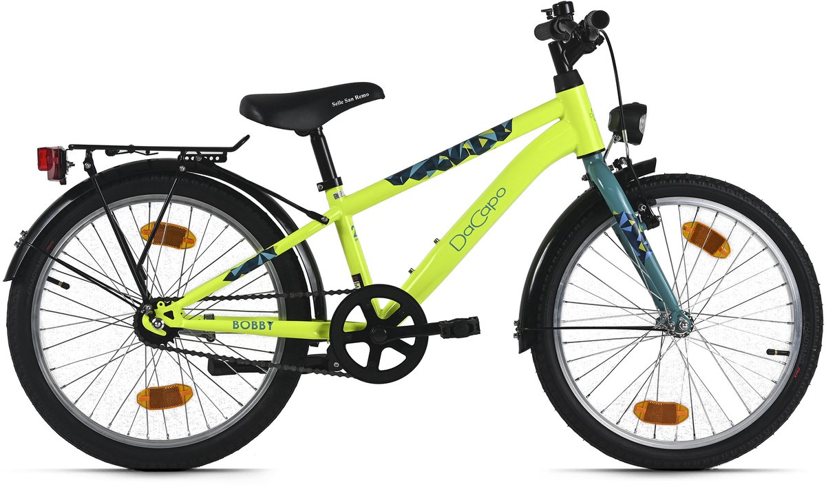 Dacapo kinderfiets 20 Bobby geel 1 versnelling FH 27 cm met verlichting – vanaf 6 jaar
