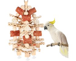 Vogelspeelgoed - Hangspeelgoed -Vogelkooi decoratie - Papegaaien Speelgoed - Vogelspeelgoed gemaakt van houten blokken - Geschikt voor papegaaien en kleine tot middelgrote vogels - Houtkleur