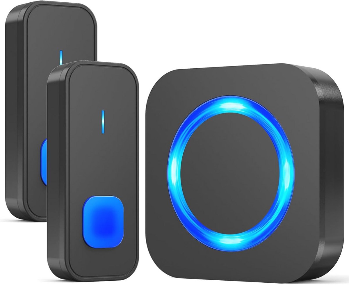 Draadloze Waterdichte Deurbelset met 2 Zenders - 400M Bereik, 55 Melodieën, 5 Volumes, Led-Display