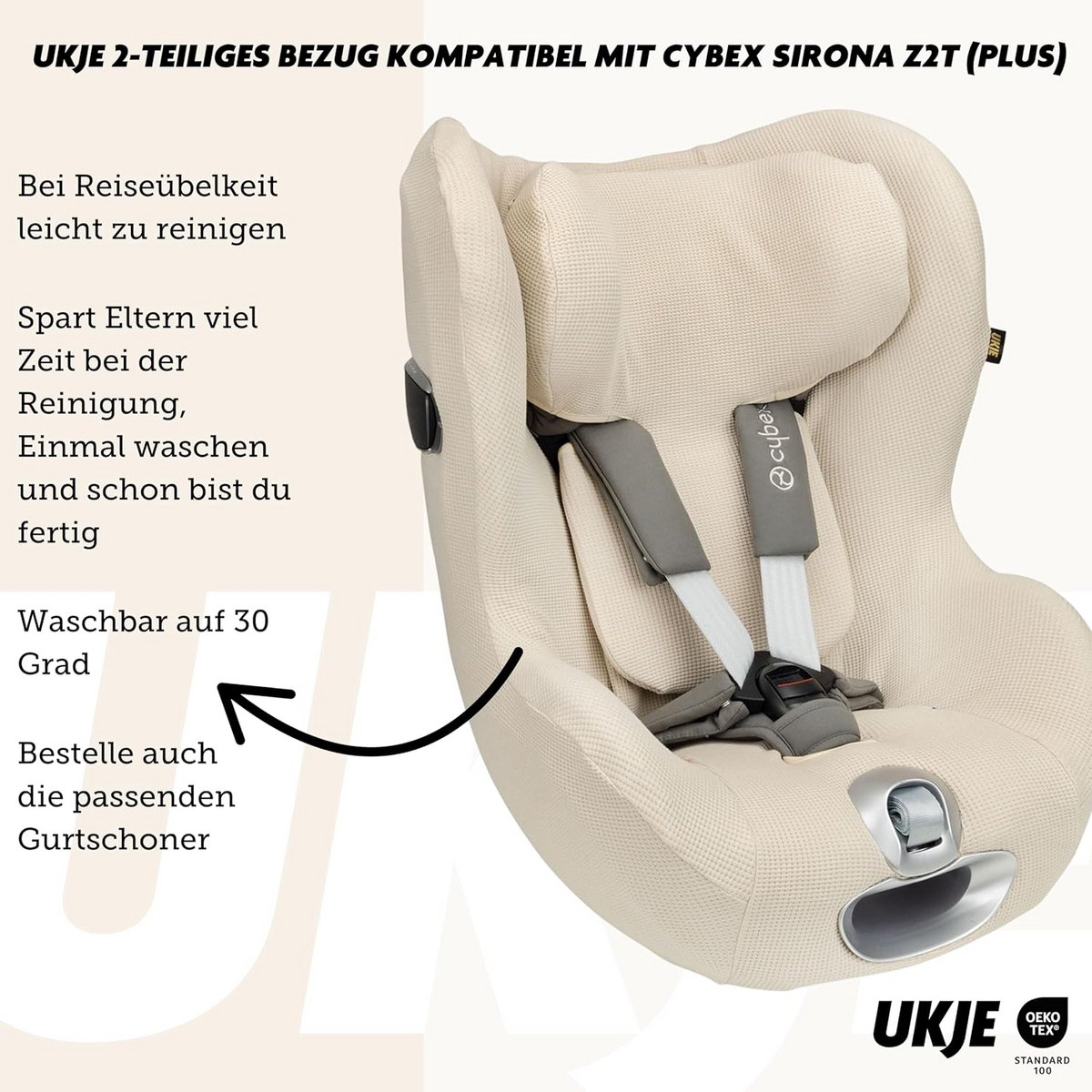 Hoes voor Kinderautostoel voor Cybex Sirona Z & T i-size – Beschermhoes Beige Wafel – foto 7