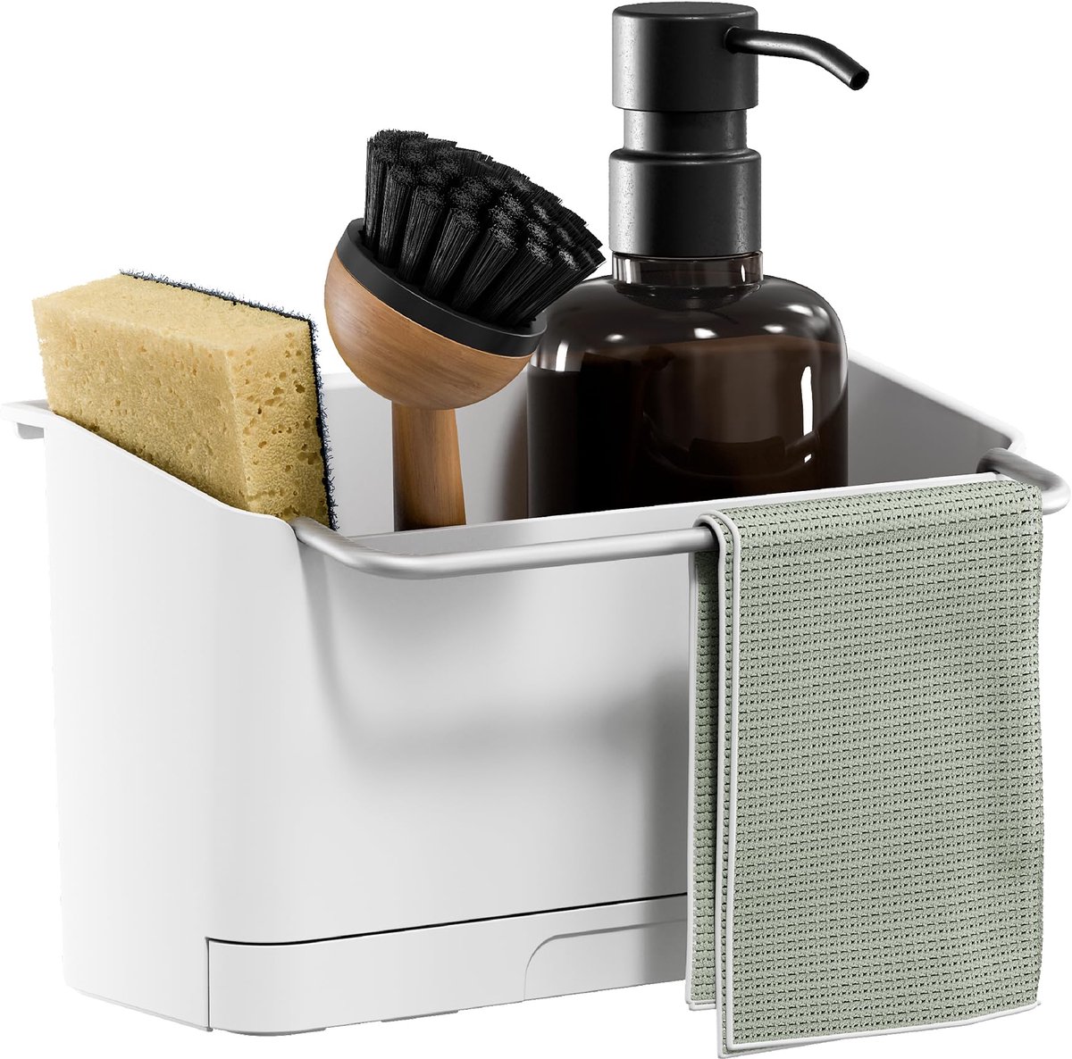 Unyqoos® Zelfklevende spoelbak-organizer voor keuken zonder boren, wit ontwerp