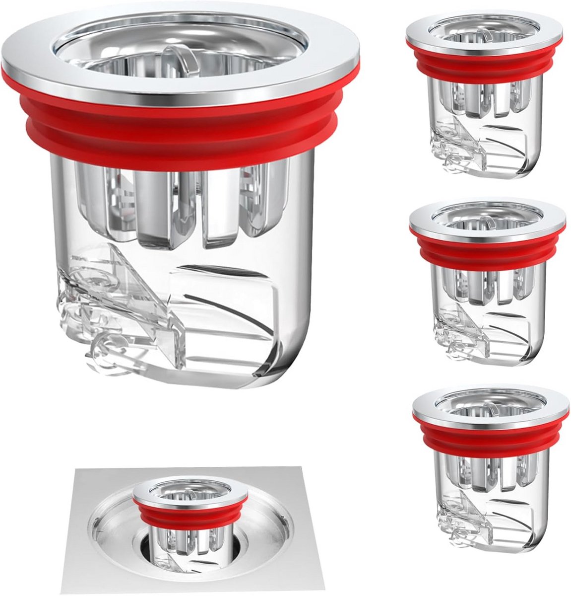 4 Stuks Universele Doucheput Anti-Geur & Terugslagklep - Snel Afvoer Sierput Voor Badkamer en Keuken